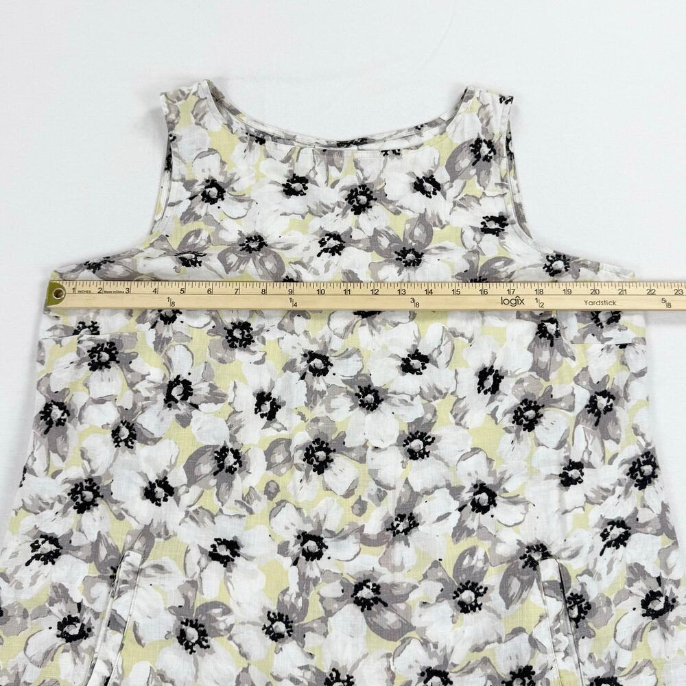 J Jill Floral 100% Linen Tank Dress Women's Large Petite White Gray Yellow - Picture 12 of 14
